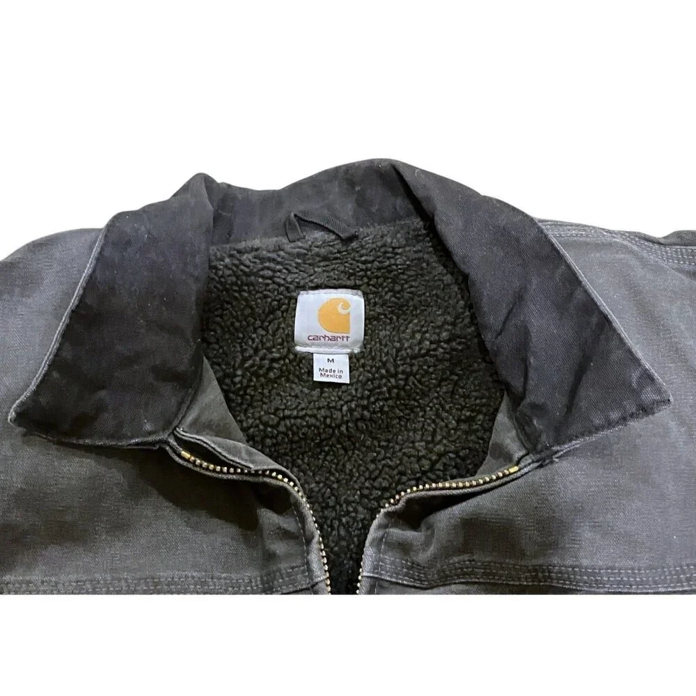 Carhartt Jacket M Coat Sherpa Duck Canvas Chore Distress Fade Paint Rare C61 GVL